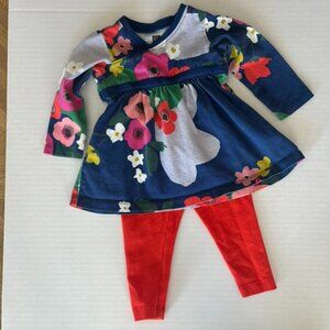 Tea Collection Blue Red Multicolor Floral Top with Leggings